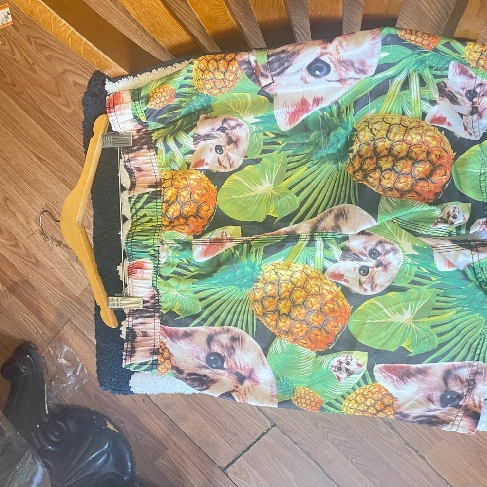 Hot Topic Black Matter Pineapple Cat Swim Trunks